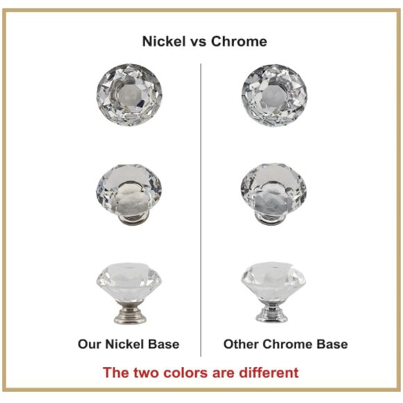 24Pcs 1.2" Small Diamond Glass Cabinet Knobs Brushed Nickel Kitchen Drawer Pulls - Picture 1 of 8